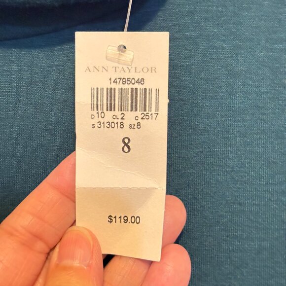 Ann Taylor Teal Wool Blend Long Sleeve Mock Neck Ruffle Hem Dress - Picture 3 of 12